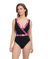 Profile by Gottex One Piece Swimsuit Size 8 Palm Springs Deep V Neck Pink NEW