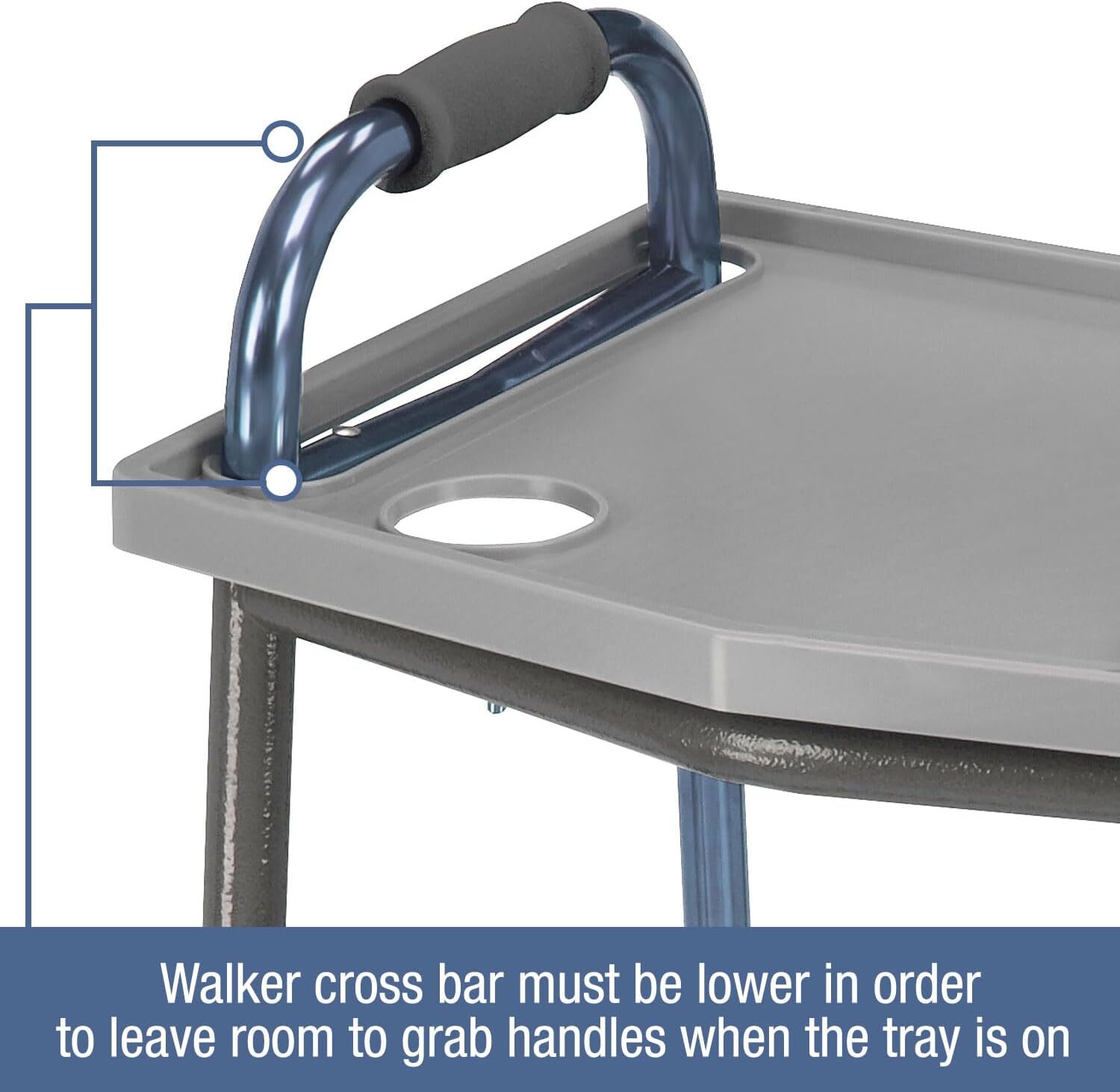 DMI Walker Tray With Cup Holders, Walker Tray For Folding Walkers, Gray