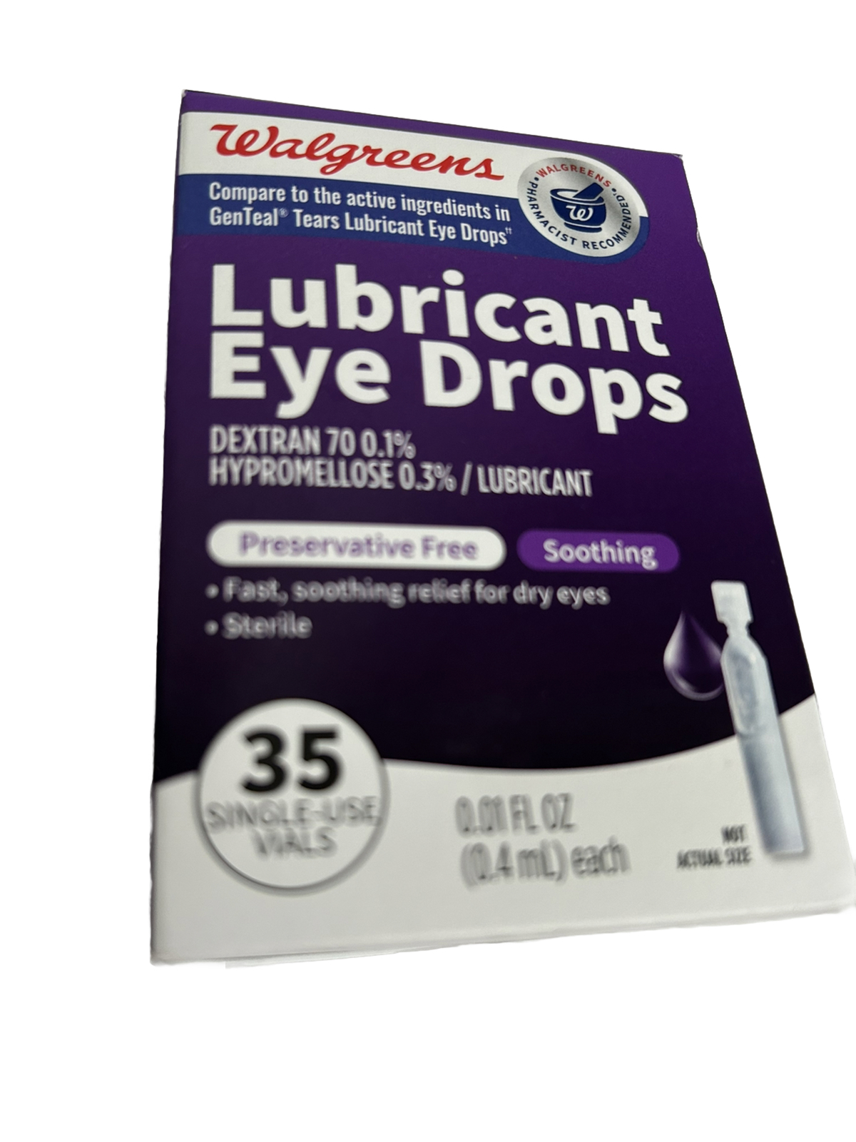 Walgreens Lubricant Eye Drops 35 Single Use Vials NIB Exp 01/2024 Free