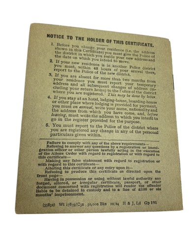 Vintage Aliens Order Certificate of Registration 1920 US UK William Collins - Picture 7 of 7