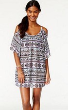 Miken Junior X-Small Cold Shoulder Black Tribal Print Swimsuit Cover-Up NWT XS