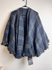 John Branigan Wrap Shawl Poncho Womens W/pockets Navy Irish Wool One Size Cozy