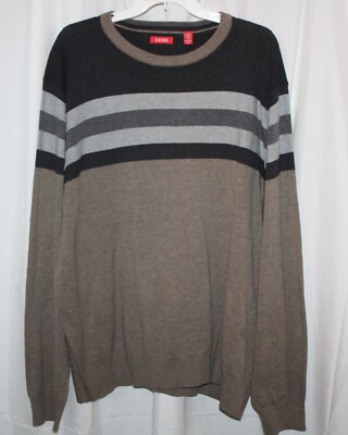 IZOD  Gray & Tan Stripe Long Sleeve Stretch Pullover Shirt Sweater - Size XXL