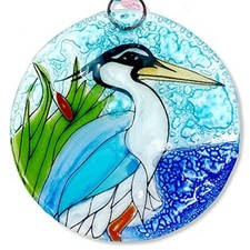 Blue Heron Christmas Tree Ornament - Art Glass Light Catcher