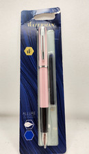 Waterman Allure Pastel Pink Fountain Pen with Chrome Trim, Medium Nib, Blue Ink
