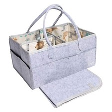 NEW Baby Diaper Caddy Organizer Grey Nursery Diaper Tote Bag / Portable Bin Felt