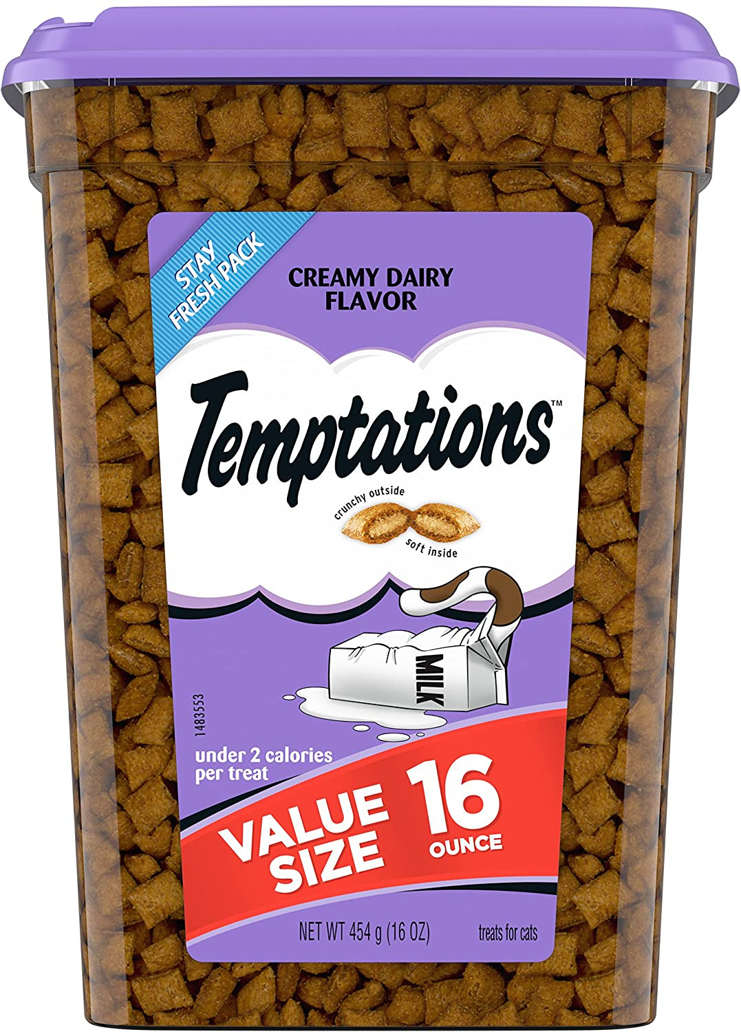 TEMPTATIONS Classic Crunchy and Soft Cat Treats Creamy Dairy Flavor 16 oz. Tub