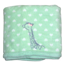 Carters Just One You Giraffe Mint Green White Hearts Plush Baby Blanket 30x40"