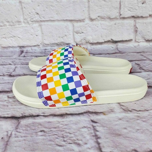 vans rainbow checkered slides