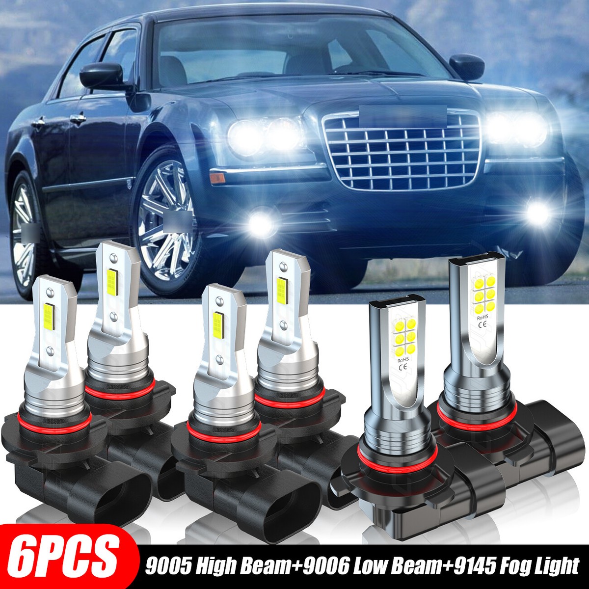 クライスラー 300c ヘッドライト For Chrysler 300C 2005-2009 6000K 6X LED Headlight Hi/Lo+Fog Light