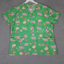 Warner Brothers Tweety Bird Scrub Top Women's Large Christmas Holiday Santa