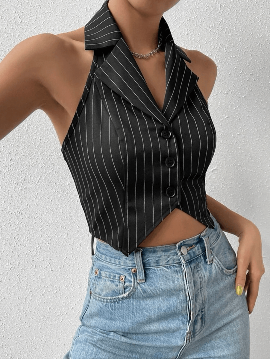 Y2K Miss Bisou Fitted Crop Pinstripes Vest. Size M ( Runs small