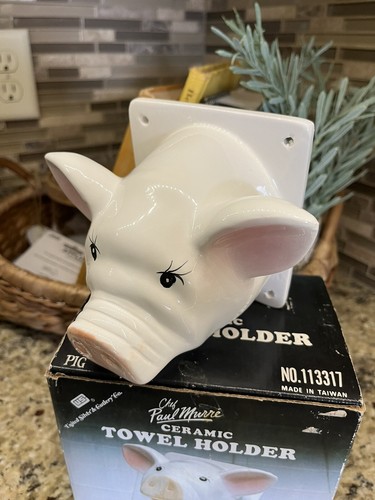 Vintage White Ceramic Pig Face Head Dish Towel / Apron Holder Hanger Wall Mount - Picture 3 of 12