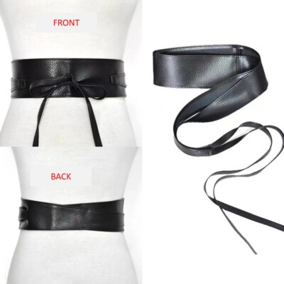 Women\'s Obi belt wide Vegan Leather corset knotted with bow at the waist Black s-l400.jpg main image 3