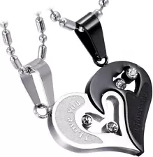 2-Piece Stainless Steel Couple Necklace I Love You Heart Puzzle Matching Pendant