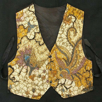 Vintage Superb Detailed Peacock BEADED Bird Pattern VEST Gold Purple Blue Black