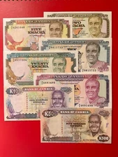 Zambia 2 5 10 20 50 100 500 kwacha 1989-91 Uncirculated Set of 7