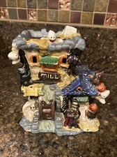 Haunted "MILL" Halloween Village House Porcelain Light Up- cat bat witch ghost