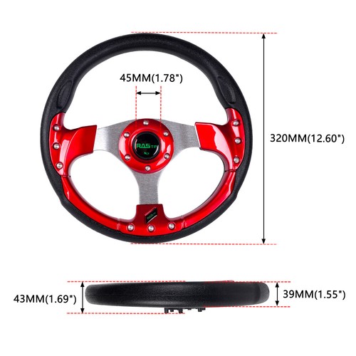 13” 320mm Universal Drifting Racing Sport Lightweight Steering Wheel Red - Picture 8 of 9