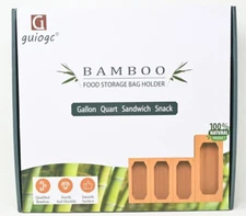 GUIOGC Bamboo Food Storage Bag Organizer Holder Dispenser Ziplock 12 x 12.6 x 3"