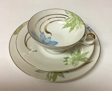 HERTEL JACOB BAVARIA Tea Cup Saucer Dessert Plate Hand Painted Floral Trio