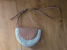 Purse Boho Straw Crossbody Bag Tan Faux Leather Paper Shell Summer Beach