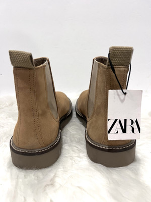 Zara Men Chelsea Ankle Boots Split Suede Leather Beige Size  display picture 3
