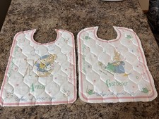 Vintage UNFINISHED Quilted Baby Girl Bib Fabric Lot Of 2. When I Grow Up Bunny