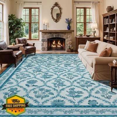 LIANLAM Checkered Rug Blue 10x14 Boho