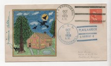 USS WHIPPOORWILL PEARL HARBOR LINTO HALLOWEEN 1938 HAND PAINTED NAVAL COVER