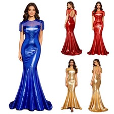 Women Maxi Dress Backless Ruched Ball Gown Mermaid High Neck Gowns Cross Front