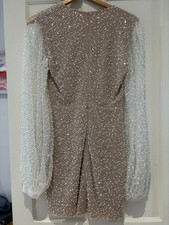 Nadine Merabi Maya Sequin White Gold Mini Dress