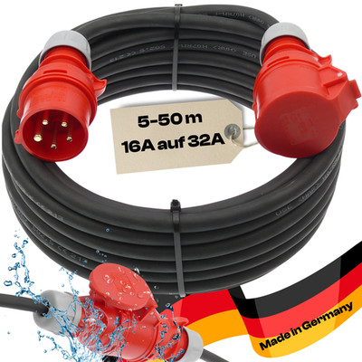 CEE Adapter 16A Stecker auf 32A Dose H07RN-F 5G2,5 wahlw Phasenwender PCE 5-50m