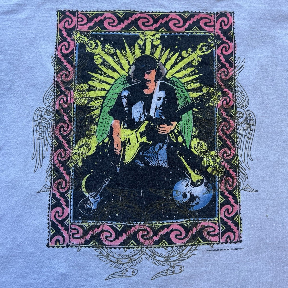 Vintage 1995 Heaven Smiles SANTANA World Tour Band Concert T-shirt Sz XL - White View 2