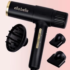 ELLA BELLA® Ionic Salon Hair Dryer with Diffuser  Negative Ion Blow Black 