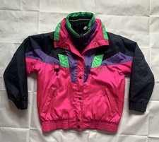 Vintage NEVICA Ski Jacket UK 36L / US 10 Hooded Retro Neon Pink Green Black