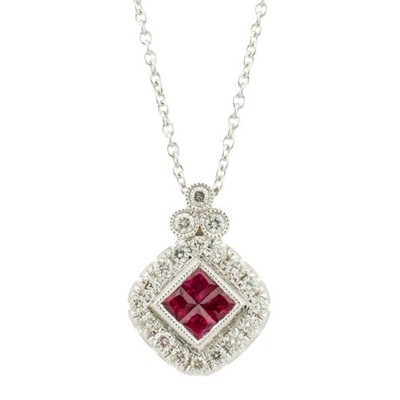 0,25 ctw Prinzenschliff Rubin Akzente & Diamant Akzente Anhänger an 18'' Kette in 14 kWg