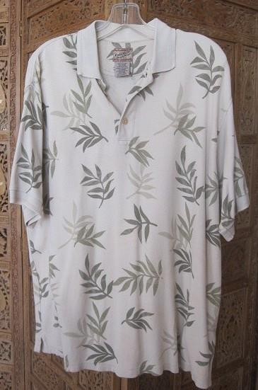 Catalina Island Wear Short Sleeve Polo Golf Shirt Cotton Leaf Design EUC Large