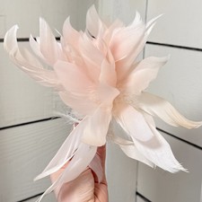Vintage 1930s-40s Fluffy Hat Feather Millinery Trim Ivory Pale Pink 7" Corsage