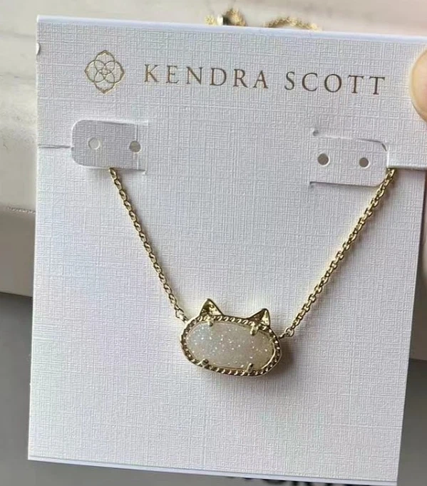 ✨Boho Elisa Cat Ear Necklace Gold Plated Iridescent Drusy For Gift  Dust Bag NWT - Image 2 of 3