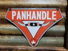 VINTAGE PANHANDLE GASOLINE PORCELAIN SIGN OLD TEXAS OIL PETROLEUM LONG HORN COW