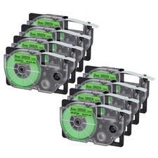 For Casio EZ Label Printer 9mm Black on Fluorescent Green Tape 8-Pack New Sealed