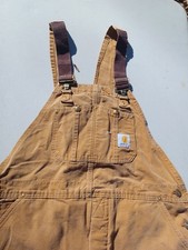 Vintage Carhartt Canvas Insulated Bib Overalls Union Made USA Mens 42x30 R02BRN