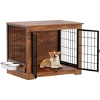Furniture Style Large Dog Crate Wooden Dog Crate for Large Dogs w/ Rotary Feeder