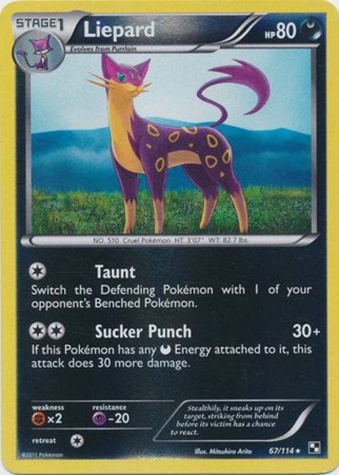 Liepard - 67/114 - Rare - Reverse Holo LP, English Pokemon Black and White