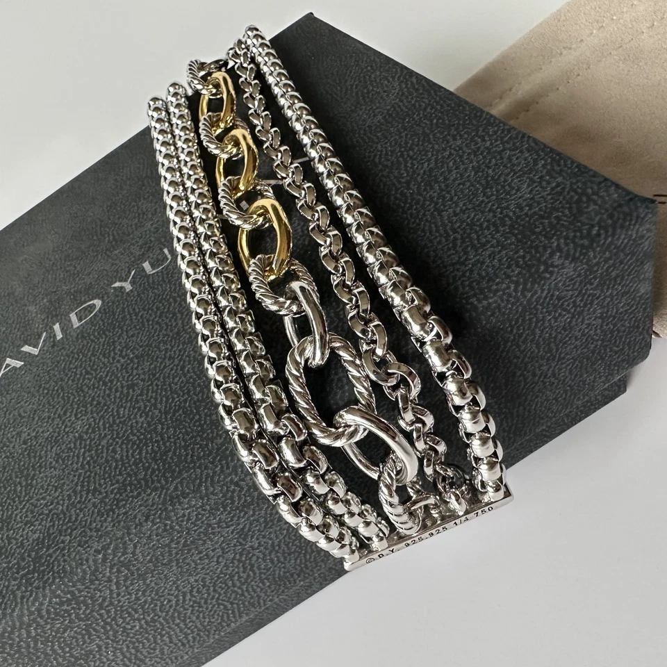 Brazalete David Yurman 29 mm 18KT y Plata de Ley 925 Multi Fila Cadena Tamaño 7.5" Foto 4 de 4