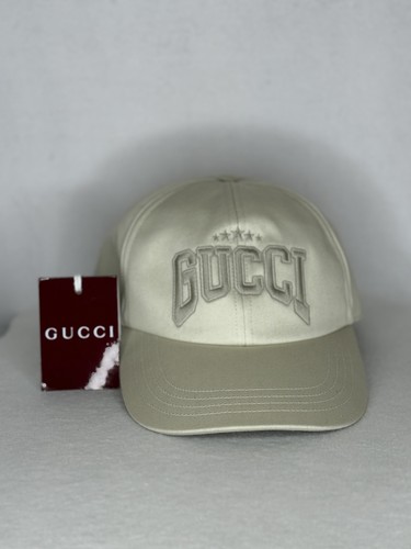 Gucci Hat Cap Baseball Strap Back Mens M Beige Embroidered Logo Made Italy Twill