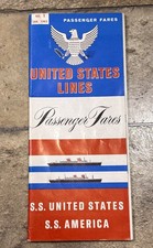 Vintage 1963 United State Lines Passenger Fares Brochure S.S. United States