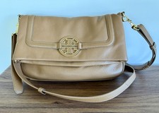 Tory Burch Tan Flap Brown Leather Amanda Crossbody Fold Over Adjust Strap Magnet