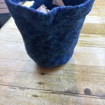 Knit Wool Felted Handmade Bucket Small Handbag Purse Blue
